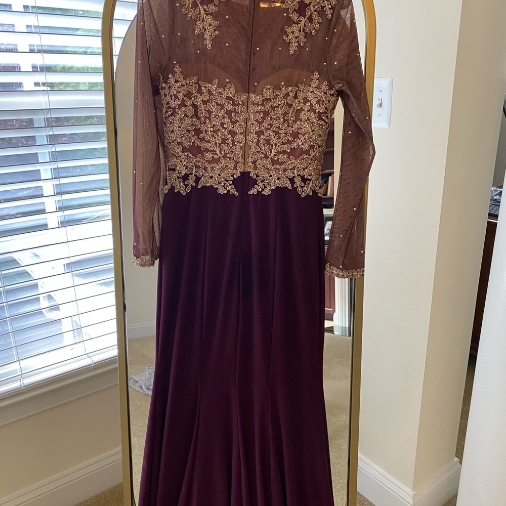 Xscape purple/gold long sleeve dress - Picture 4 of 8